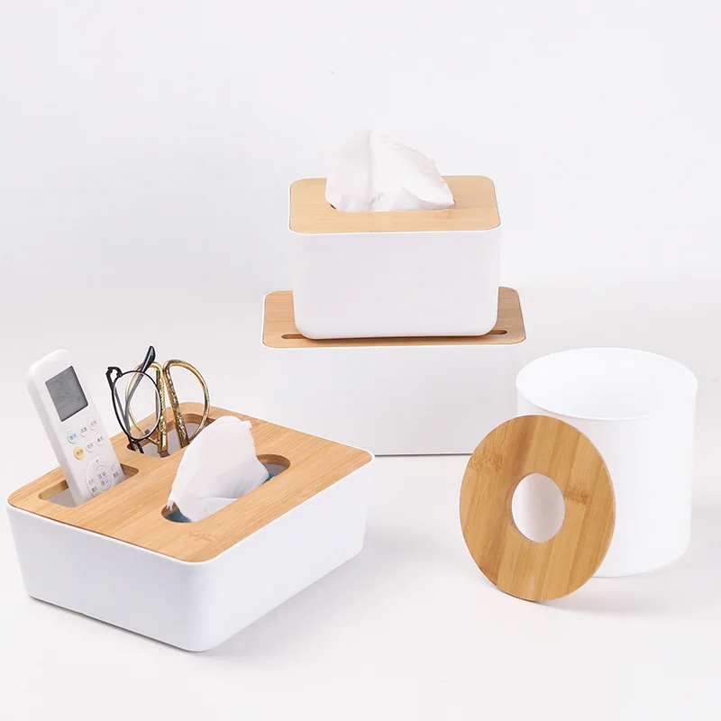 High quality multi styles   bamboo tissue box with wooden bamboo cover lid  for home decor