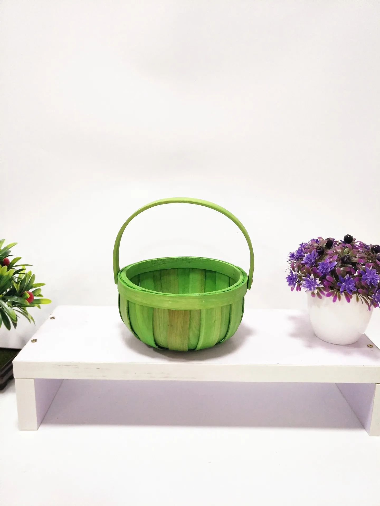 Natural Fruit Wine Storage Basket Small Wooden Rectangle Single Handle Wall Decoration Wood Christmas Gift Basket