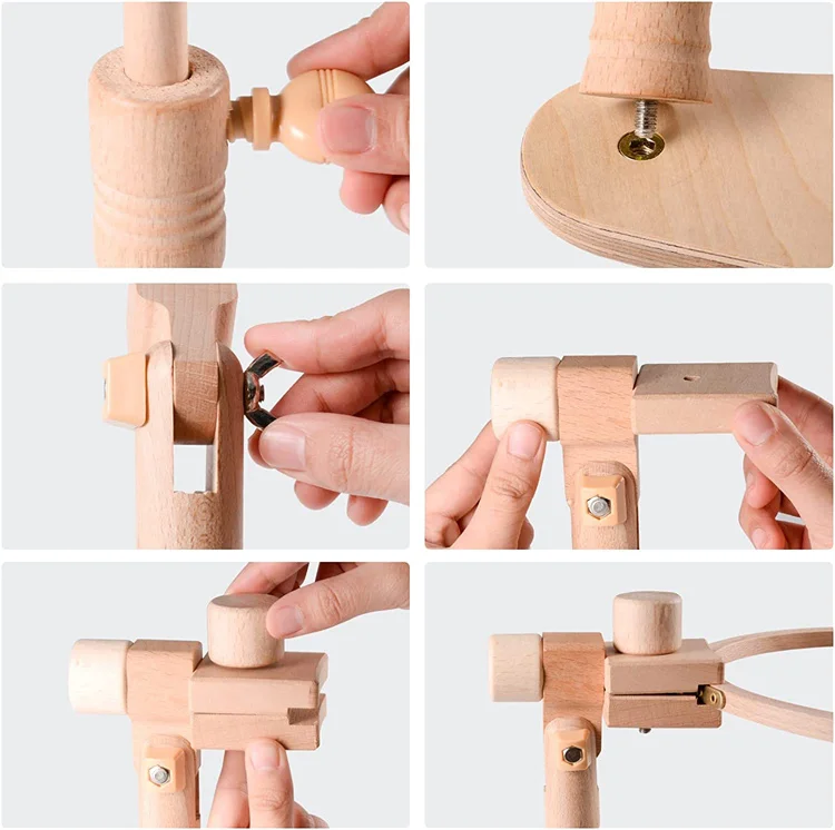Hands Free Sewing Craft Beech Wood Needlework Cross Stitch Stand Holder Adjustable Rotated Embroidery Hoop Floor Stand