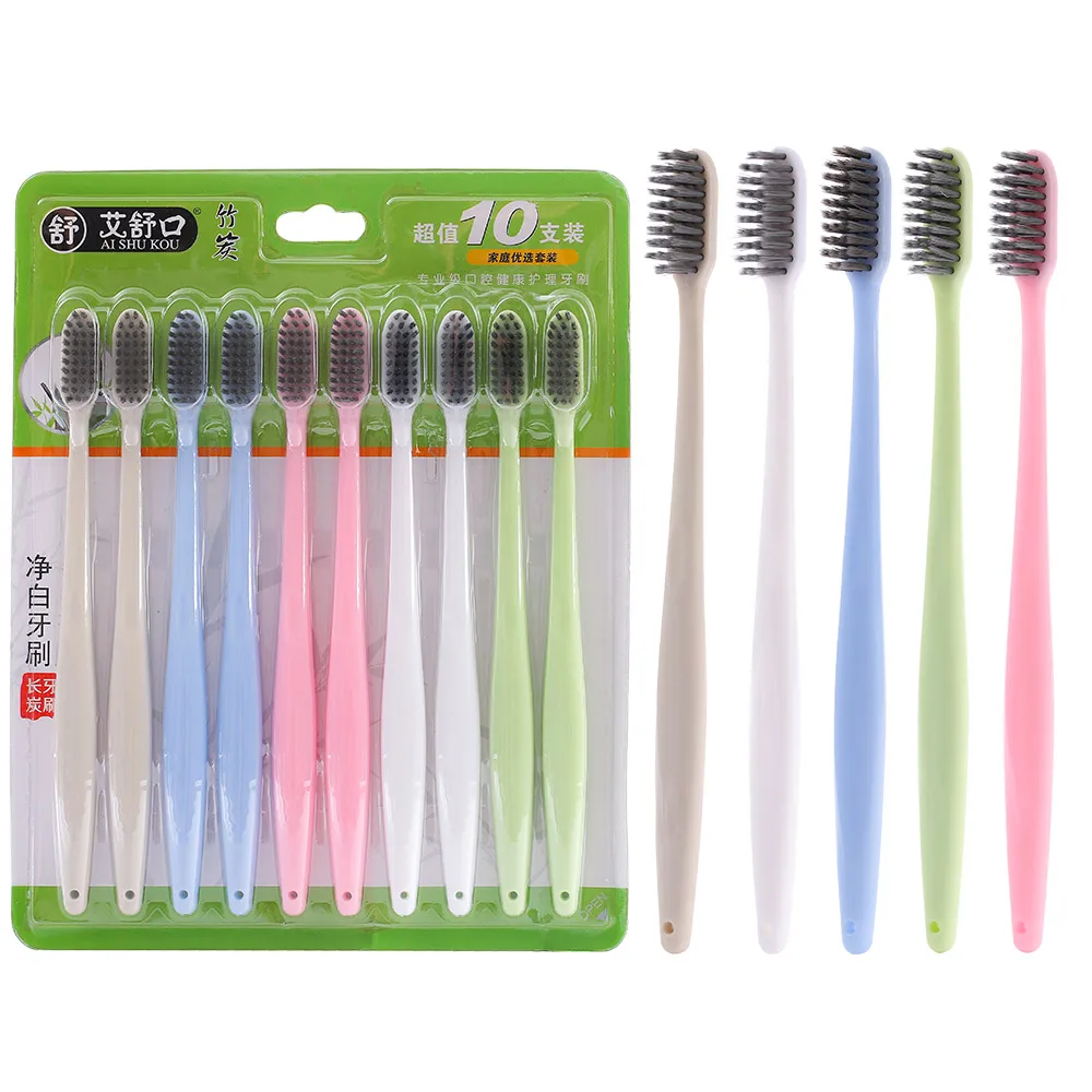 10pcs/pack wholesale cheap toothbrush plastic injection toothbrush bamboo charcoal bristle toothbrush