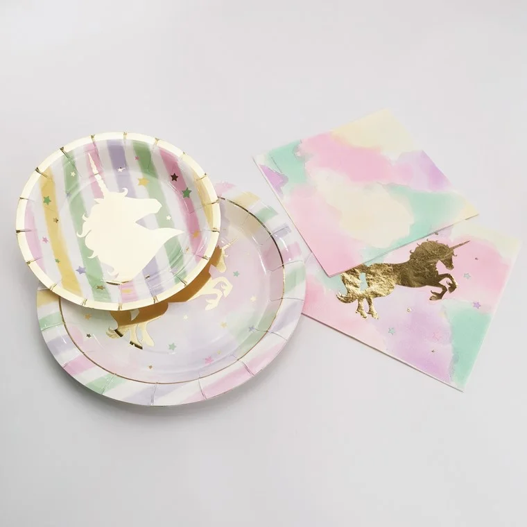 Unicorn Decorative Paper Plates One-time Use Christmas Dinnerware Party Sets Disposable Wedding Plate For Party