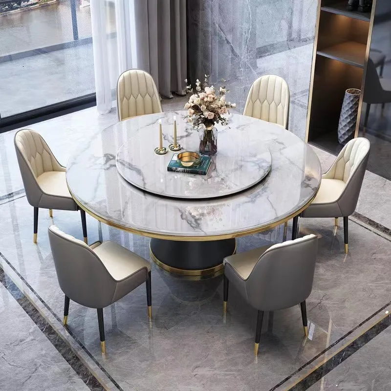 Modern Living Room Luxury Furniture Sintered Stone Dining Tables Dine Round Glass Marble Dining Table Set