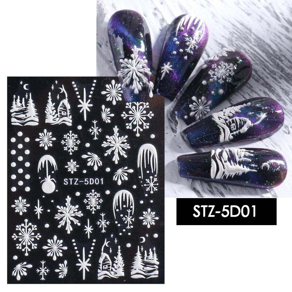 2021 New Nail Art Sticker Adhesive Ins Net Red French V-shaped Three-dimensional Christmas Snowflake 5D Resin Nail Sticker