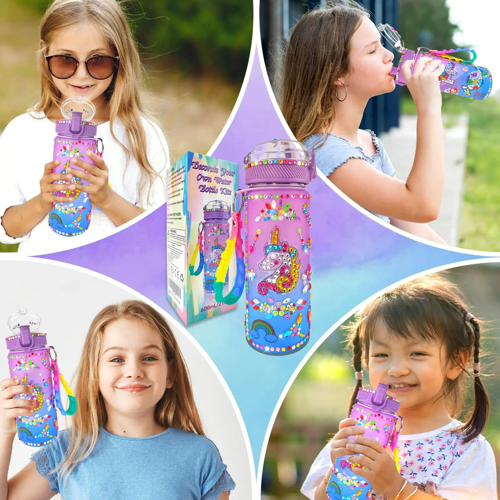Decorate Your Own Water Bottle Kits for Girls Unicorn Gem Diamond Painting Crafts,Fun Arts and Crafts