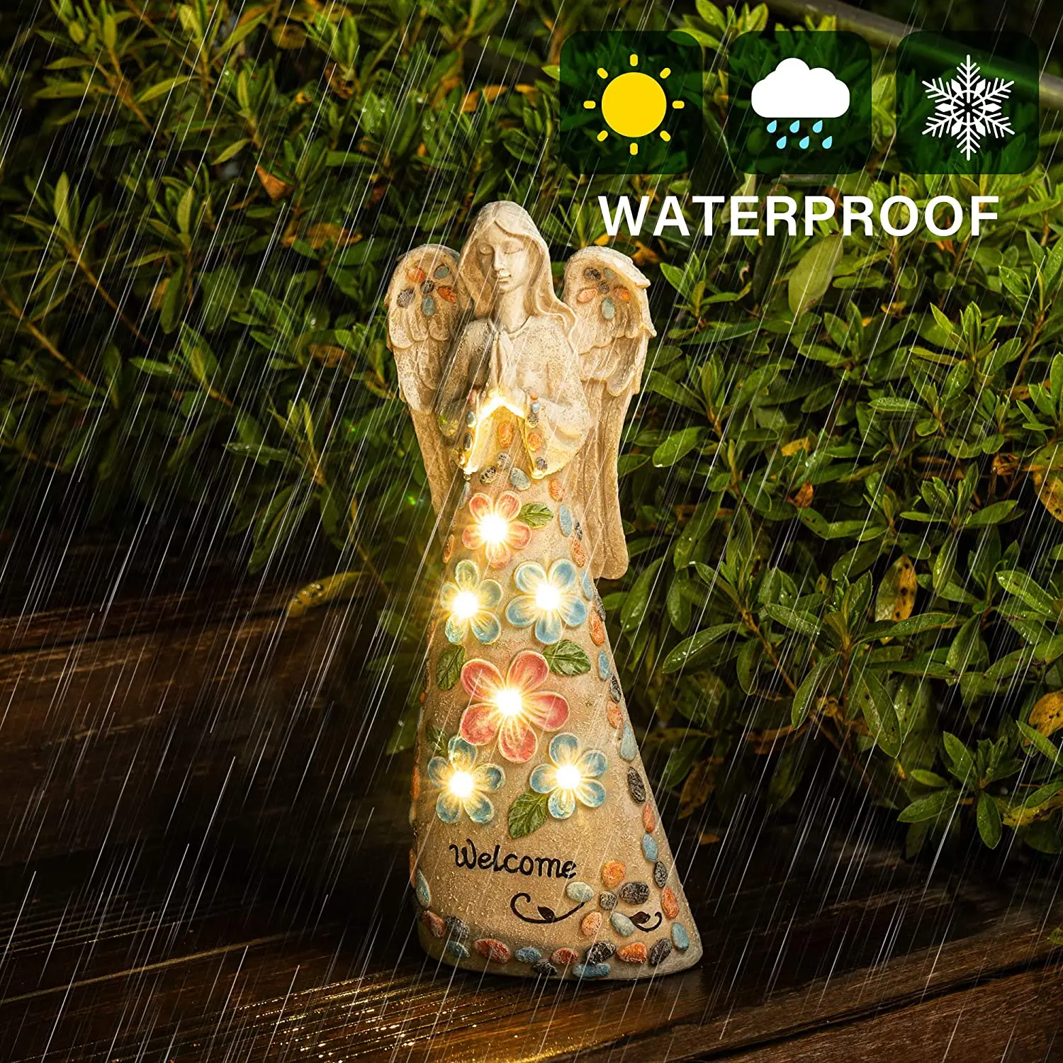 Solar Angel Outdoor Garden Statue Resin Solar Angel Garden Figurine Solar Praying Angel