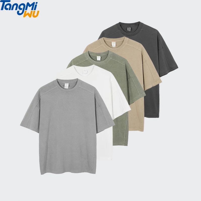 Wholesale 250G youth men 100% cotton tee shirt loose patchwork oversized washed vintage t shirts