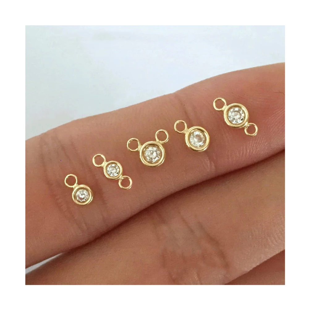 GP Bracelet Round Zircon Charm 14k Gold Filled Round Connector drop Charms Pendants for permanent jewelry chains Making