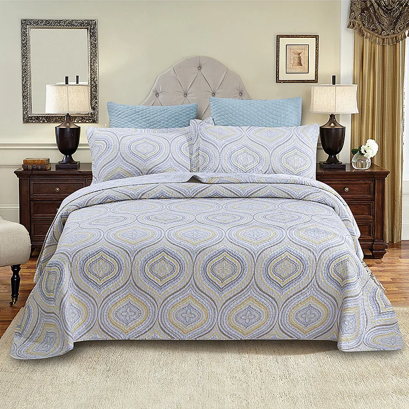 100% Cotton Quilt Bedding Set Double Printing Lightweight Quilt Reversible Coverlet Bedspread with Pillow Shams 3 Pieces