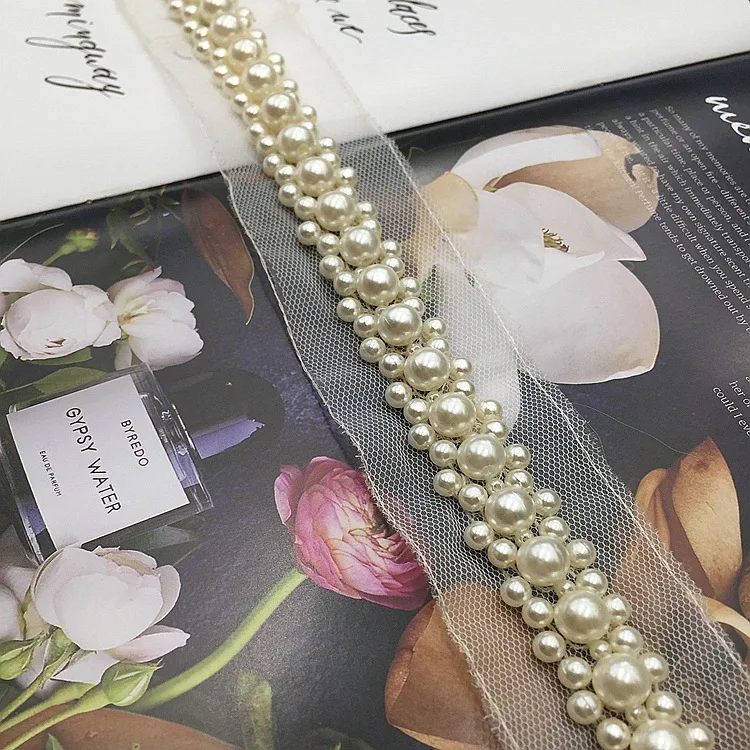 4.5CM DIY Wedding Dress Collar Sleeve Applique Clothes Decor Trims Mesh Rhinestones Ribbon Fabric Pearl Beaded Lace