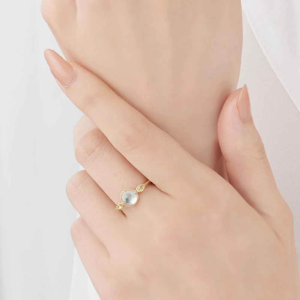 925 Sterling Silver 14K Gold Plated Gemstone Round Stone Peridot Green Amethyst Ring