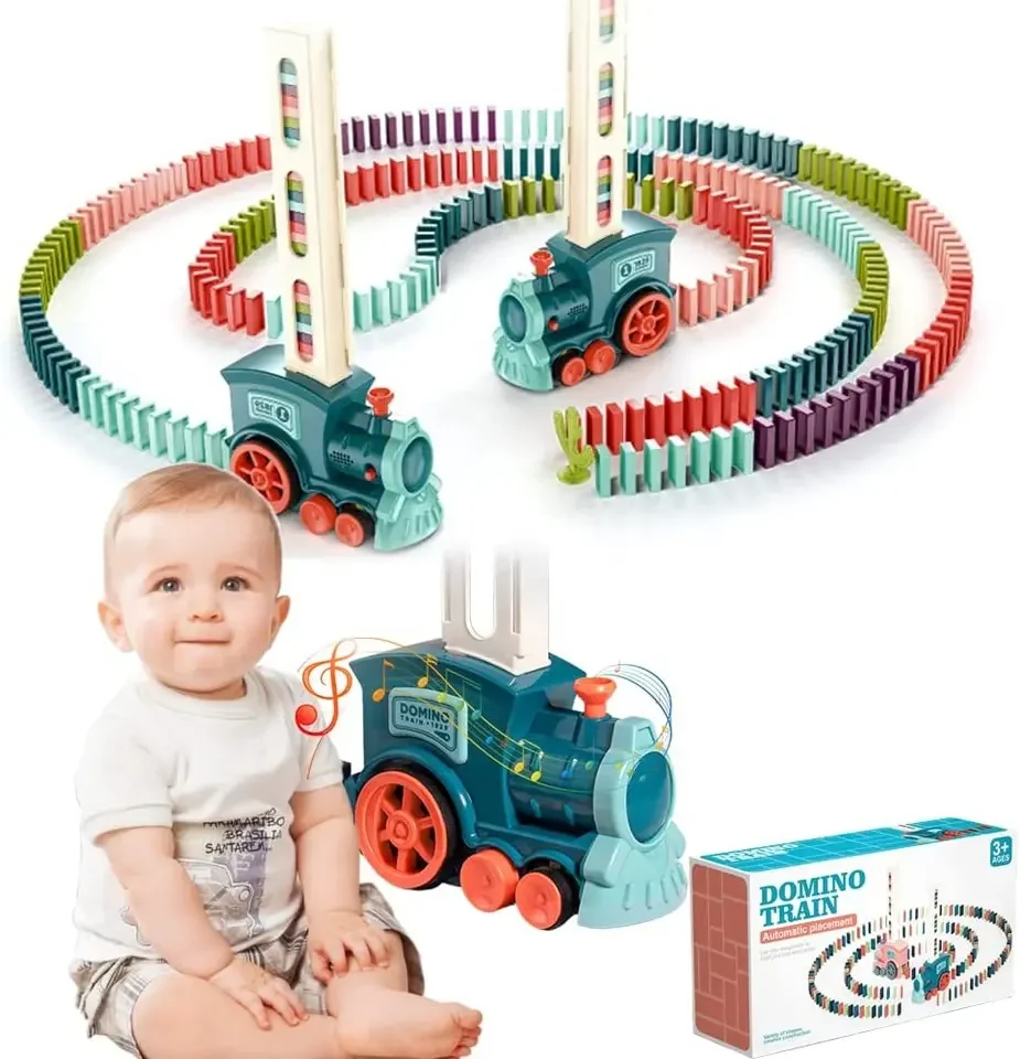 Hot Selling Electric Domino Train Toy Set Creative Automatic Domino Train Dominoes Rally Train Sets