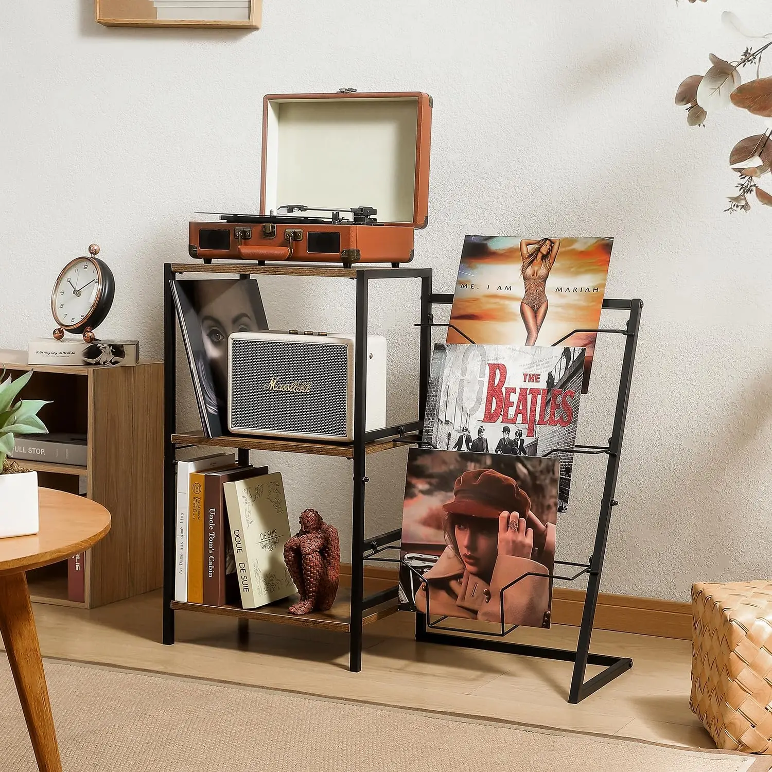 Record Player Stand with Vinyl Storage Record Player Table with 3-Tier Vinyl