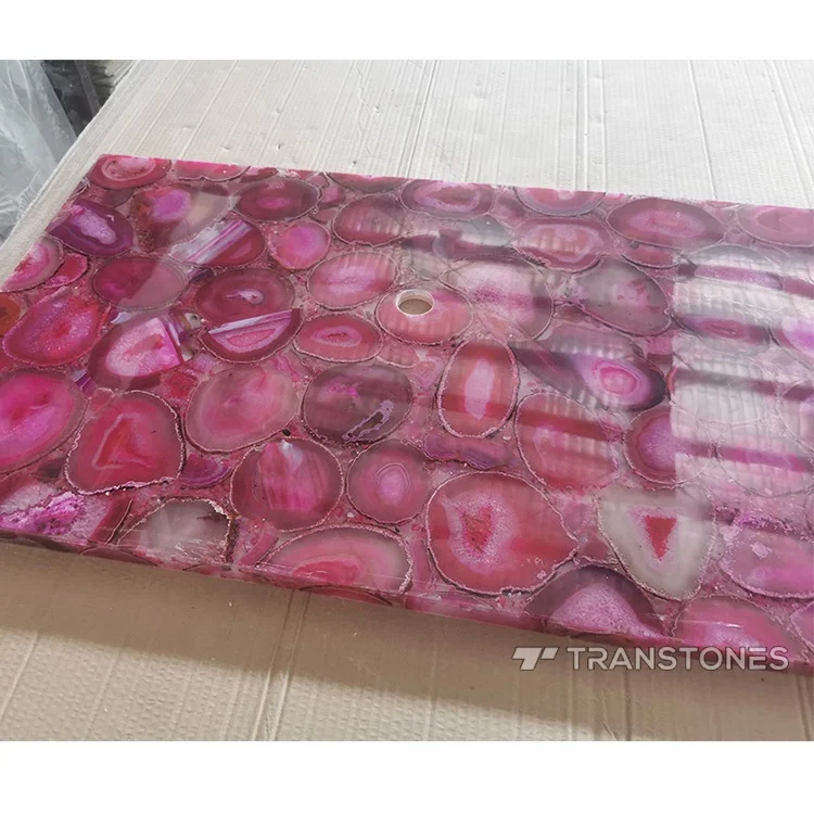 Translucent Pink Agate Vanity Top Luxury Home Decor Natural Agate Crystal Sheet Alabaster Backlit Stone