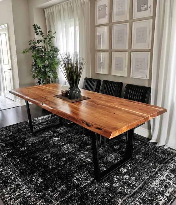 MORE DESIGN Modern Factory Price Wooden Kitchen Furniture Live Edge Slab Solid Walnut Wood Restaurant Dining Table