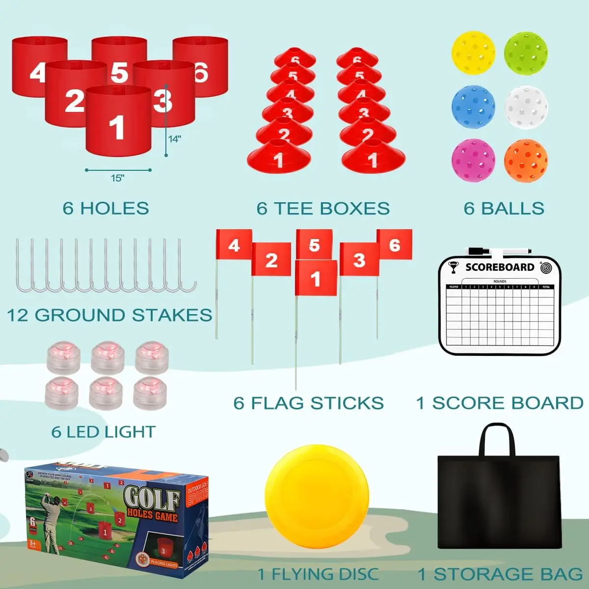 6 Holes Golf Practice Game with LED Light and Flag glow Golf Chipping Game for Kids and Adults outdoor Backyard Golf Game