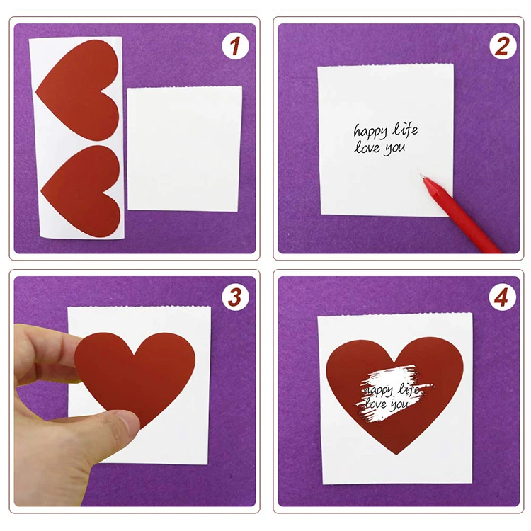 7*5.8CM 50 PCS Scratch Off Sticker Self-Adhesive Peel and Stick DIY Labels Scratch Card Stickers Heart Scratch Stickers