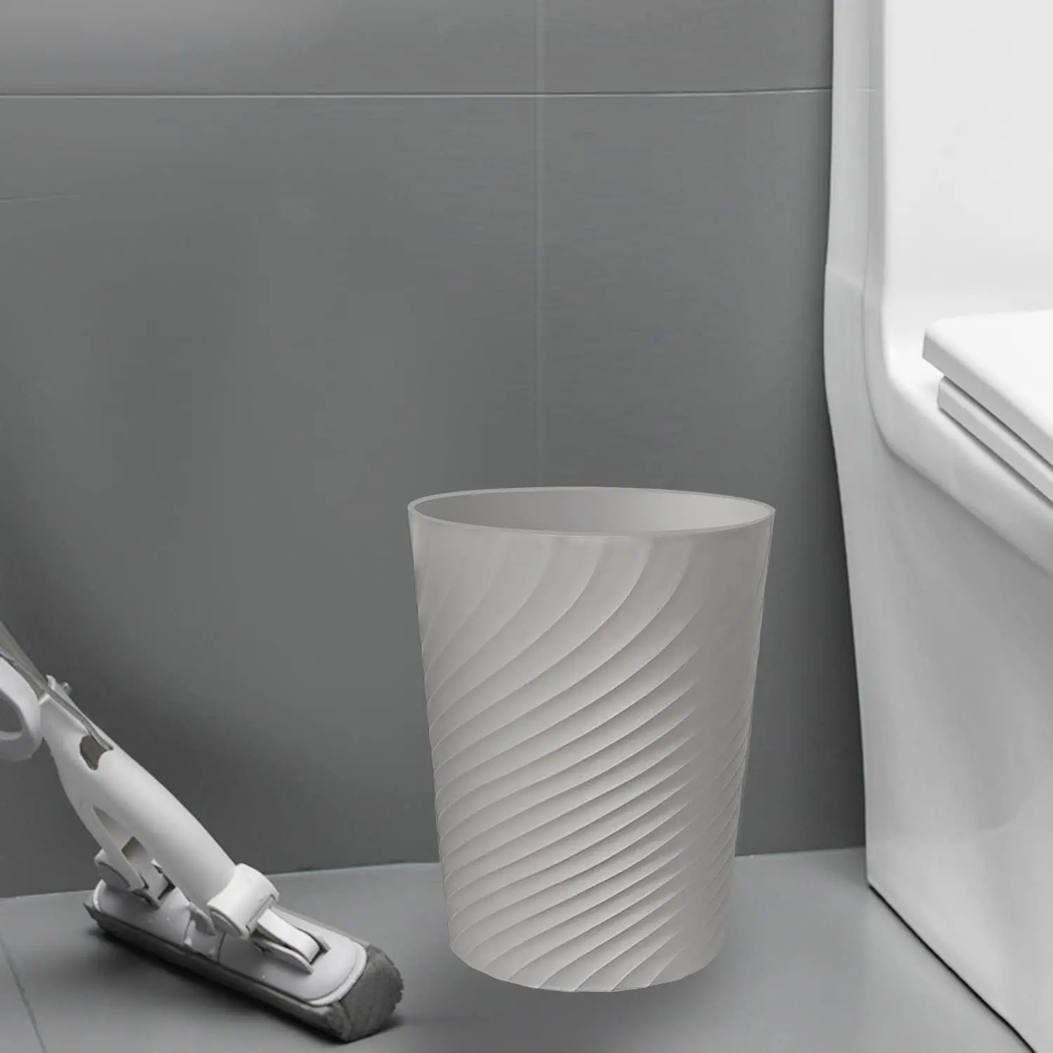 Grey  Small Trash Can Wastebasket Recycling Bin Slim Profile for Compact Spaces Bathroom, Office, Bedroom, Kitchen