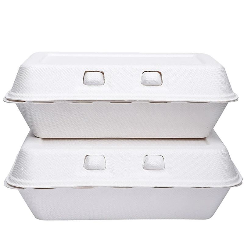 100% Full Inspection OEM bandeja one time Food Contact Bagasse 9*6inch clamshell box