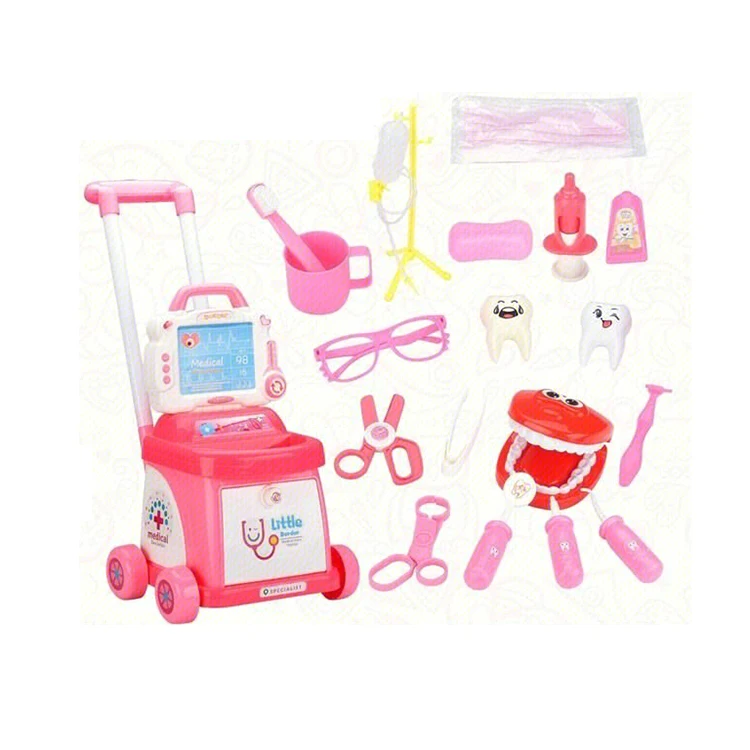 High Quality Pretend Play Medical Doctor Cart Toy Plastic Kids Doctor Set Toy with lights IC voice