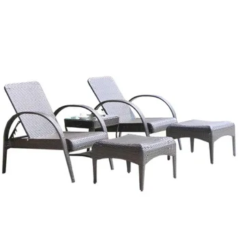 Outdoor Garden Patio Sun Bed Adjustable Wicker Rattan Sun Lounger