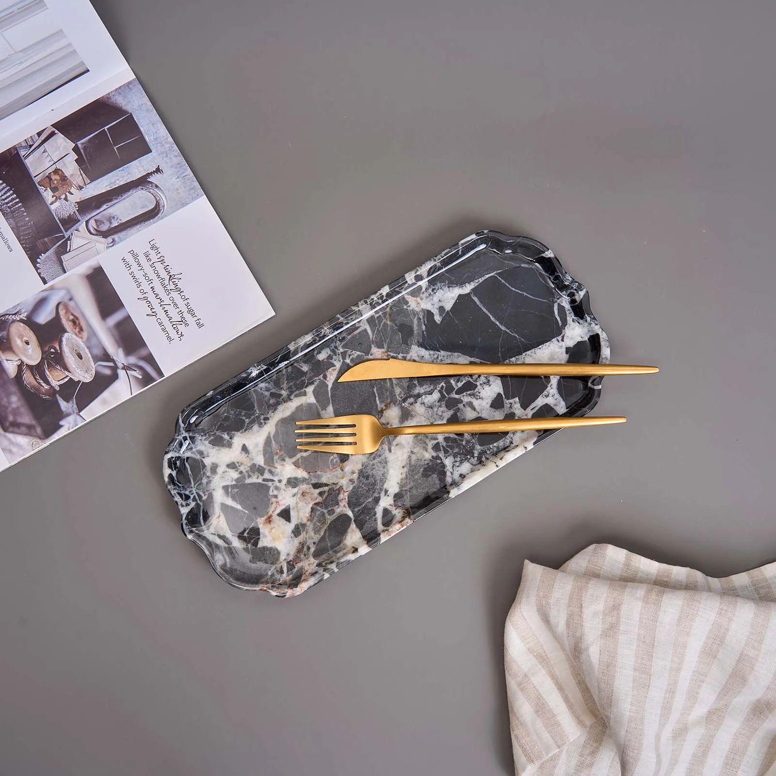 yinhe stone beauty natural marble stone Luxury tray plates sets dinnerware for food fruit decoration dinner plate tray