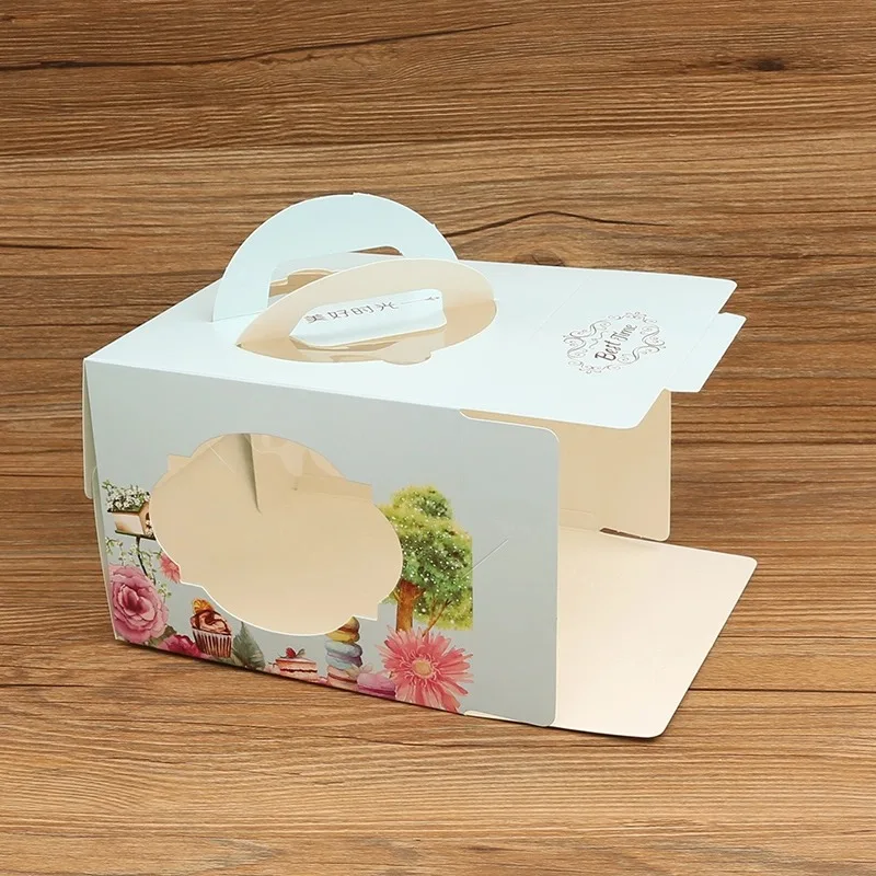 Custom New Bakery Box Blue Pink Transparent Bread Box with Window Portable Transparent Cupcake Box