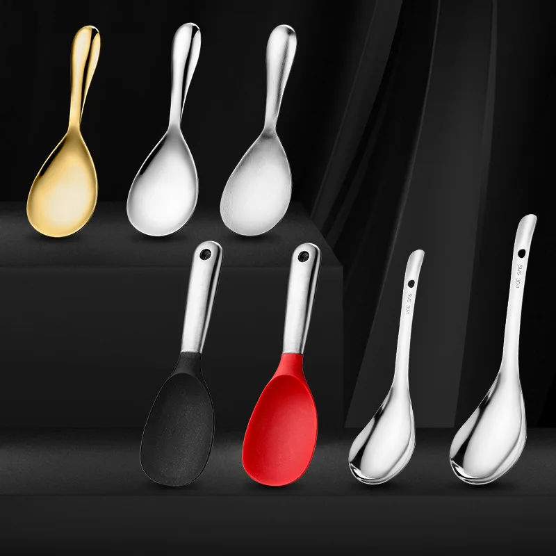  DD077 Canteen 304 Stainless Steel Spoon Public Dish Silica Rice Non-stick Serving