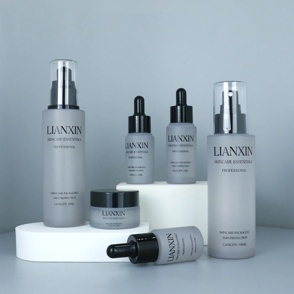 Luxury Frosted Clear Glass Skincare Packaging 30ml 50ml 60ml 80ml Cosmetics Containers Glass Lotion Bottle With dropper Pump