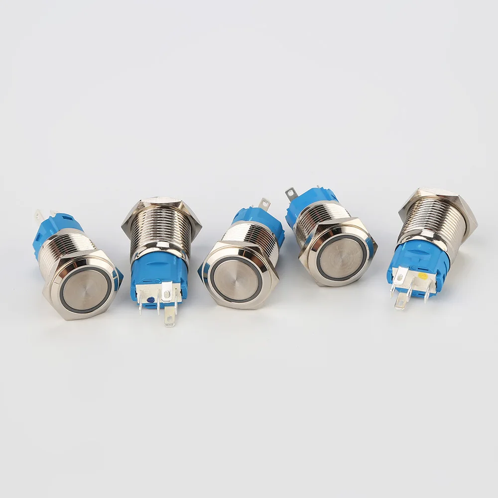 8MM/12MM/16MM/19MM/22MM Splash Proof Illuminated LED Momentary/Latching Metal Push Button Switch