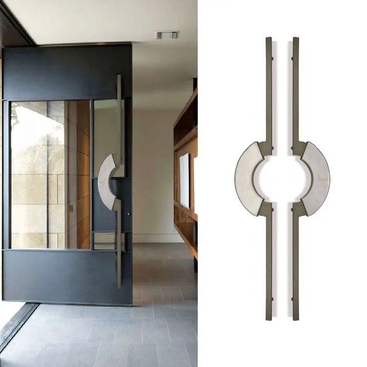 Solid Brass Antique Long Pull Back Door Handle For Hotel Office Luxury Villa Flats Brass Handles for Modern