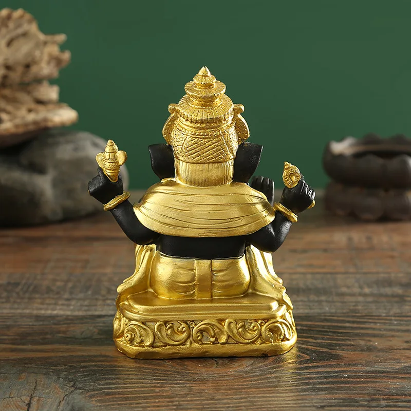 Статуя Ganesha из черно-золотистой смолы ручной работы идол Властелина Ганеша слон голова