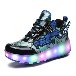 Wholesales Kids Roller Skating Shoes Adjustable Flashing Roller Shoes Two Wheel Led Light Flying Sneakers