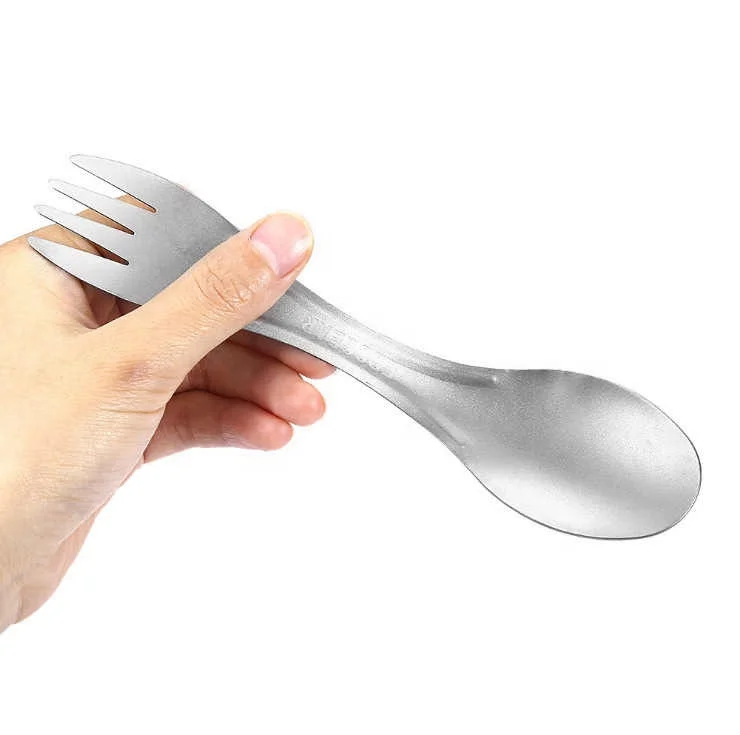 Outdoor Camping 2 In 1 Hiking Diet Tools Picnic Barbecue Fork Spoon Too Alloy Spoon Titanium Alloy Fork