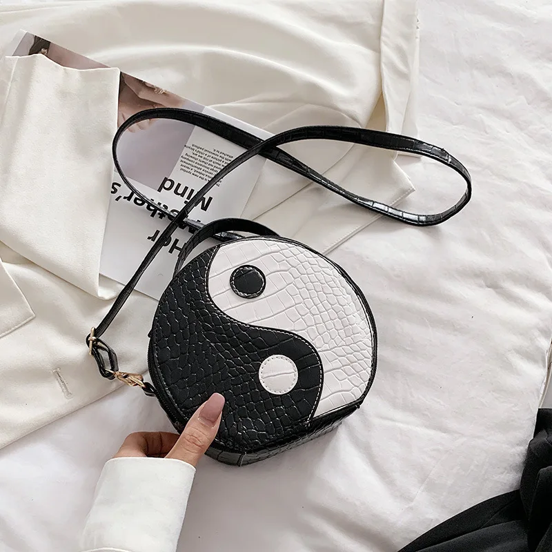 Eastern culture style tai chi pattern black and white color matching circular newest cheap designer handbags
