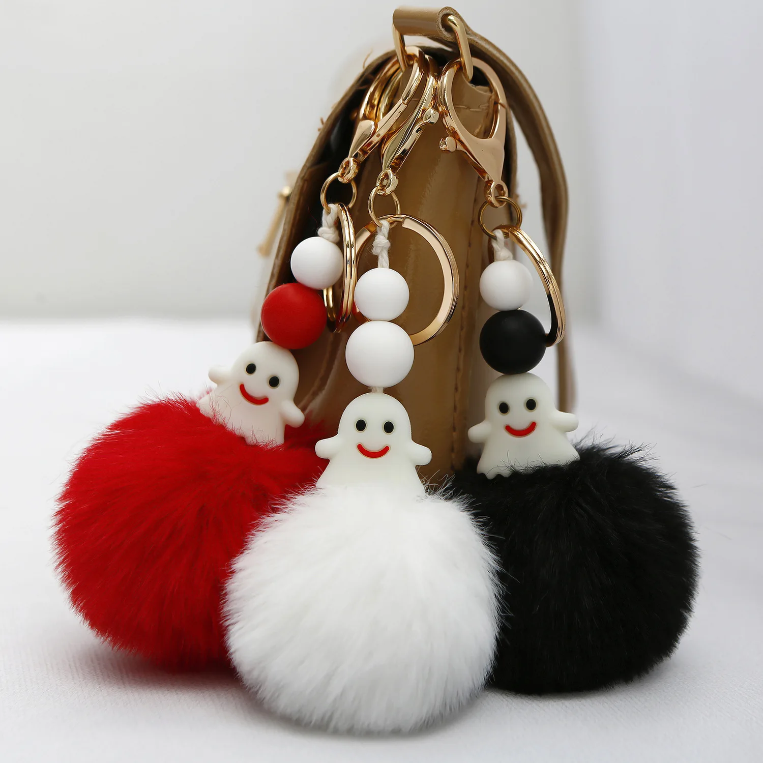 Novelty Promotional Gifts Keyring Manufacturer Custom Design Decor Black White Red Mini 3d Halloween Silicone Plush Keychain