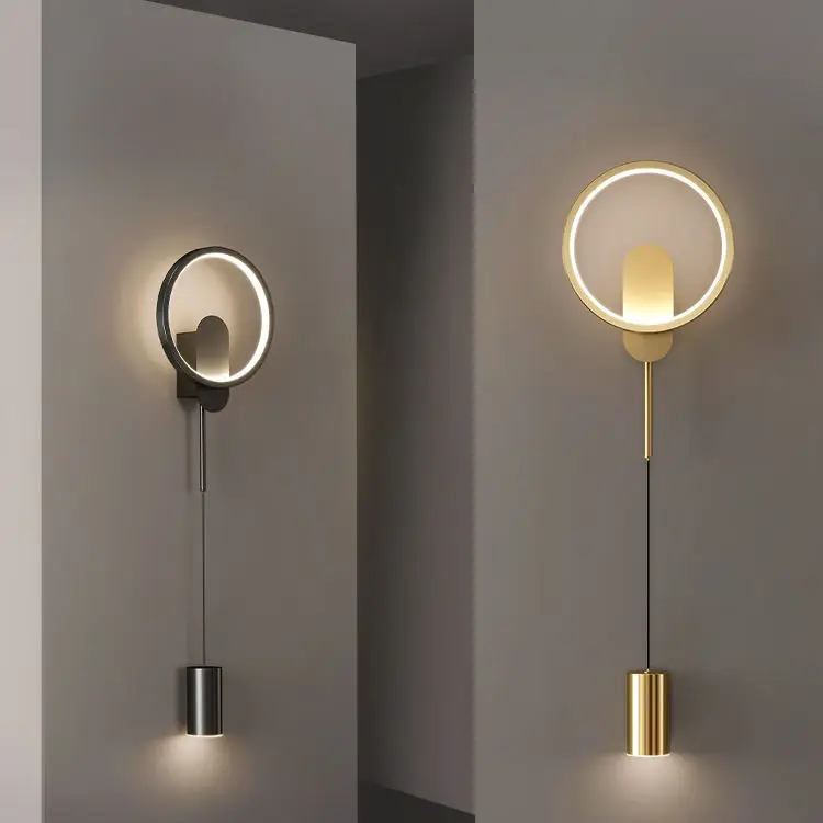 New Style Modern minimalist black gold Wall Sconce bedside hallway aisle living room backdrop line inner wall lamp