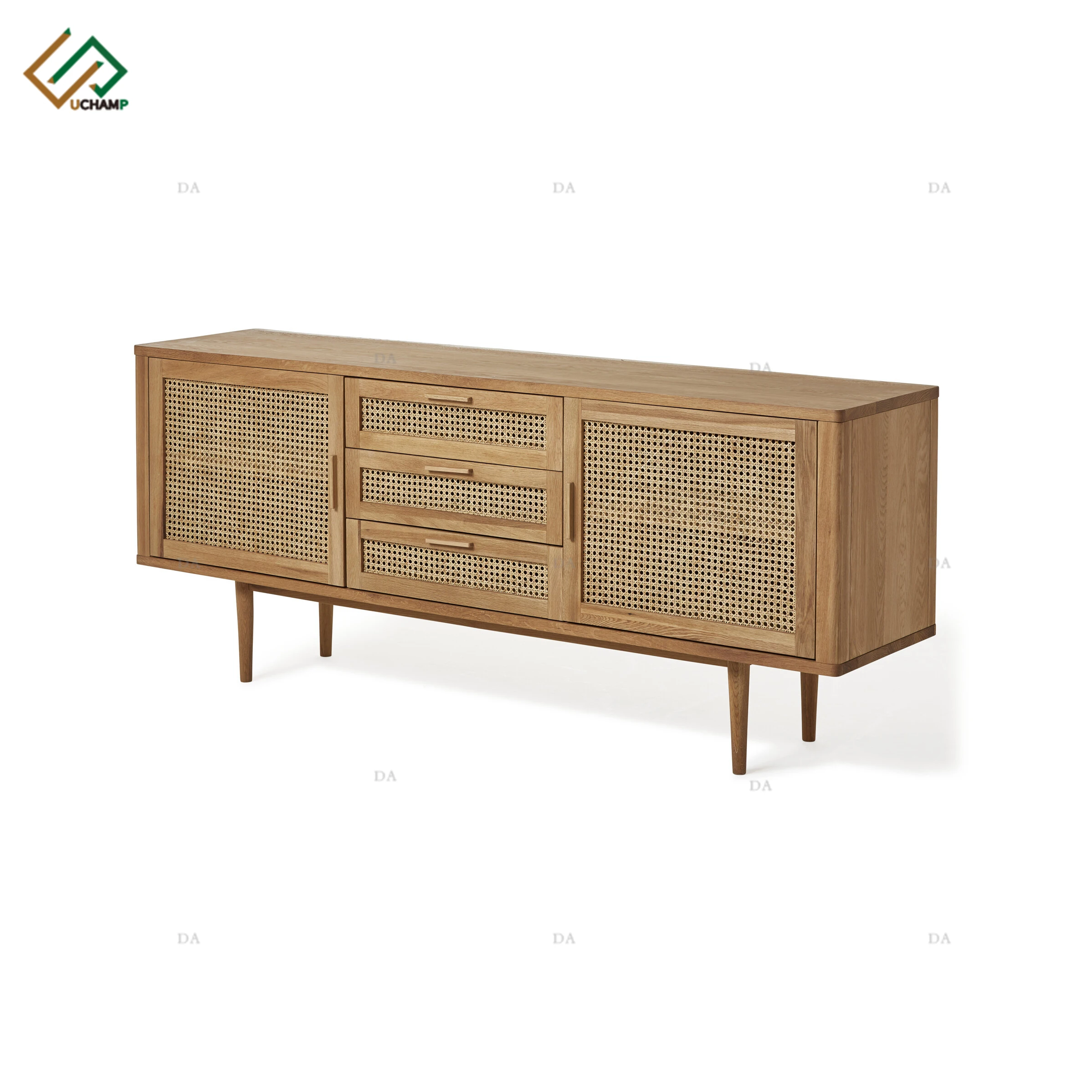 Factory Wholesale Oak Buffet Table Solid Wood Rattan Furniture Dining Room Sideboard Buffet Cabinet