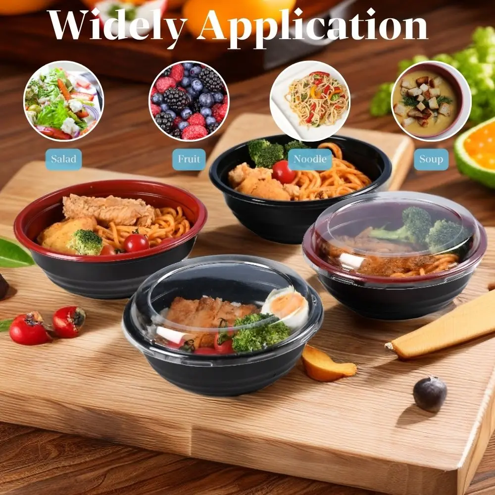 Disposable Plastic Takeout Round Food Packaging Microwave Safety Snack Ramen Soup Packaging Bowl with Lid