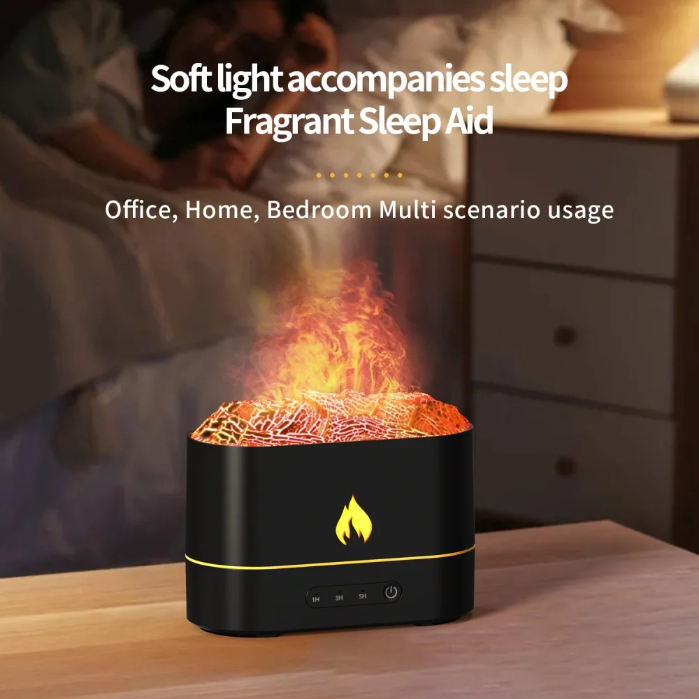 Desktop Colorful Led Light Ultrasonic Simulation Fire Effect Lava Volcano Air Humidifier Essential Oil Mini Flame Aroma Difuser