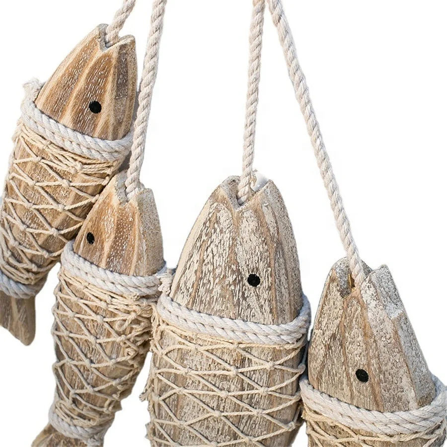 Wooden Hanging Fish Coastal Village Handicrafts Nautical Home Wall Decor Wooden hand-carved fish skewer decorations