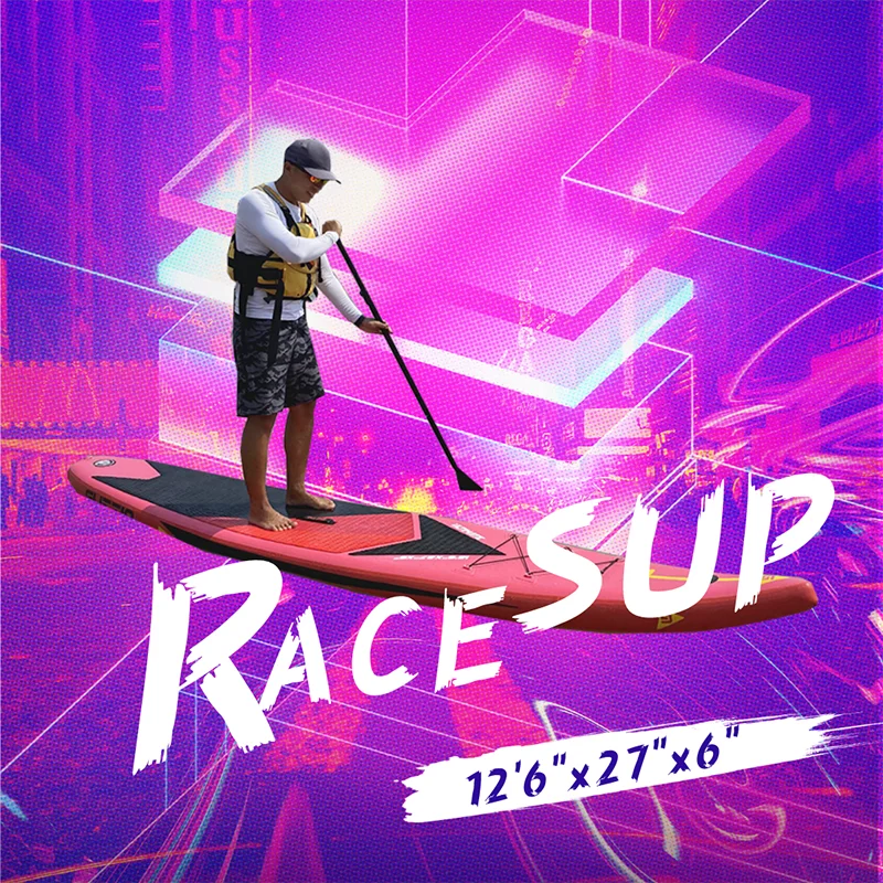 GUETIO Newly Designed Water Surfboard Inflatable Stand Up Paddle Board Racing Board