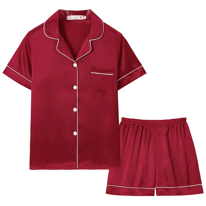 Fashion Summer Fat Girls Plus Sizes Loose Silk Fabric Contrast Binding Satin Two Piece Pajama Sets for Women