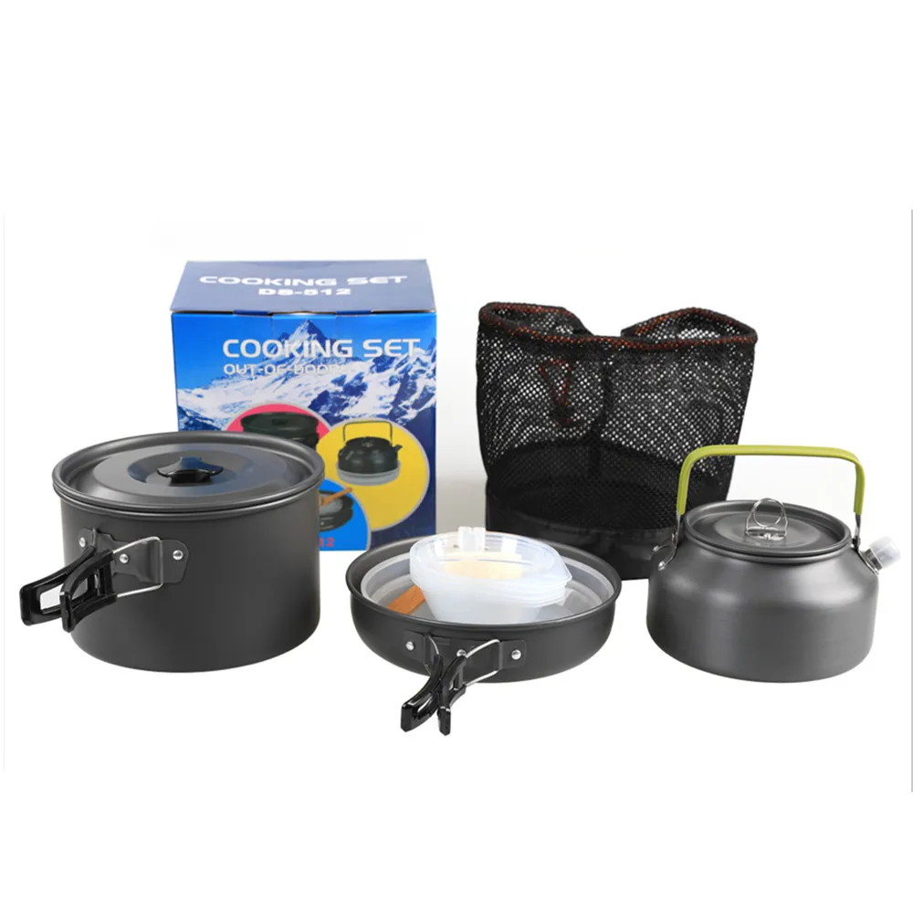 Camping Cookware Alumina Cooking Set with Kettle Lightweight Portable Camping Gear Non-Stick Camping Pan
