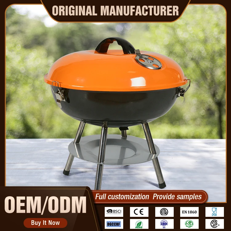 Odm Oem Custom Outdoor Small Mini Size Barbeque Barbecue Grill Camping Portable Charcoal Bbq Kettle Grill With Locking Lid