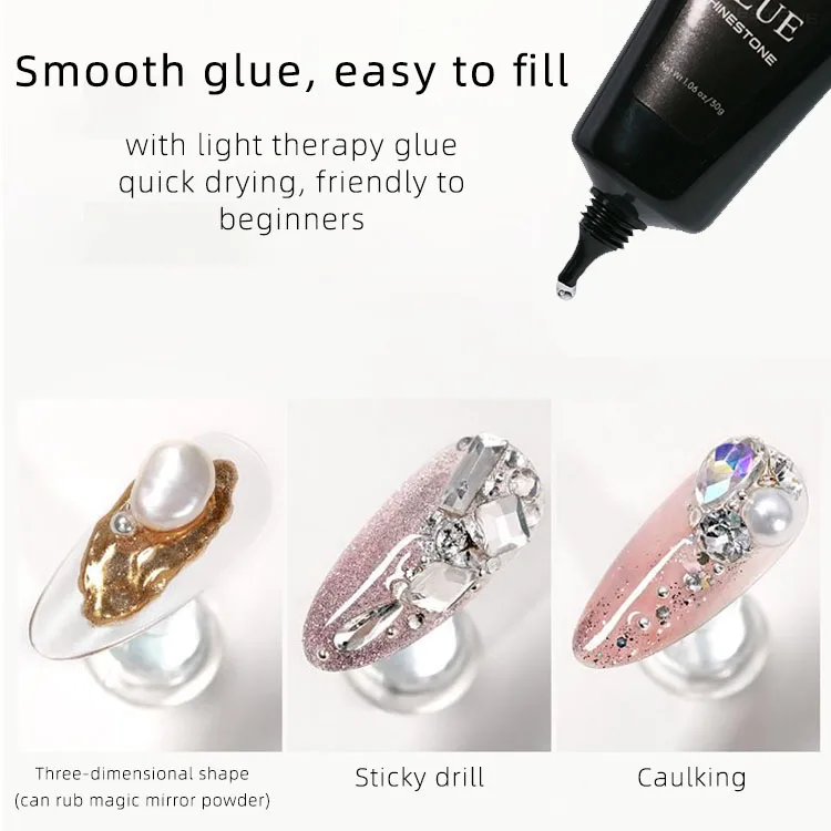 Wholesale Private Brand Custom Nail Rhinestone Glue Gel 30g Clear Rhinestone Glue for DIY Nail Art 3D Strong Glue Gel