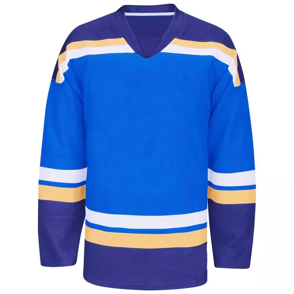 Custom Polyester Embroidery Blue Ice Hockey Jersey / Stitched Sports Ice Hockey Jerseys Custom