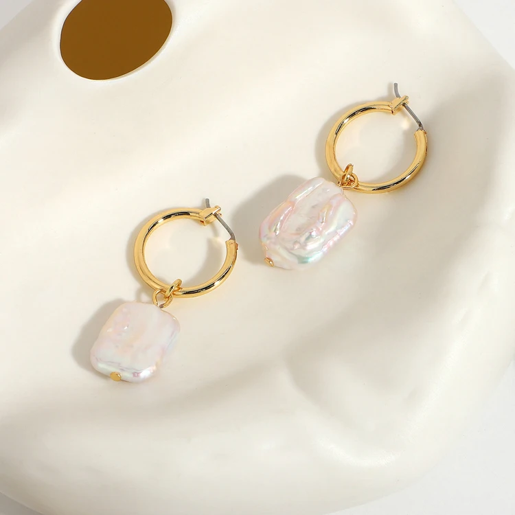 Rainbow color beautiful sheen cultured baroque natural pearl earrings fresh water mother of pearl dangle drop earrings women