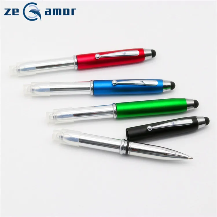 Zeamor lazer isik kalem 3 In 1 Multifunction Stylus Custom Logo torch metal flashlight light led pens