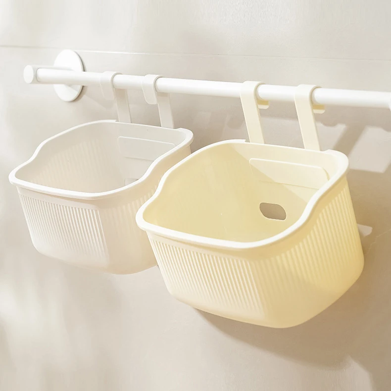 White Square Plastic Storage Basket Kitchen Wall Mounted Ginger And Garlic Storage Basket Snack Storage Basket