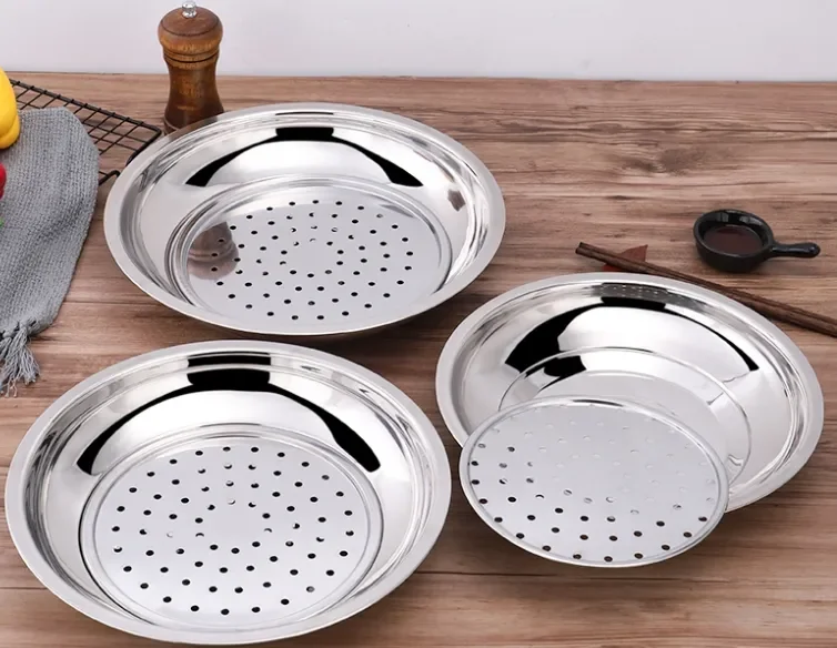 Wholesale 201/410/304 Steamer rack Stainless Steel Multi-Purpose Round Dumpling plate with color box